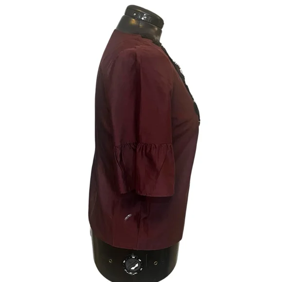 Women's Talbots RSVP Embellished Silk Blend Blouse Top, Burgundy, L - Picture 10 of 15